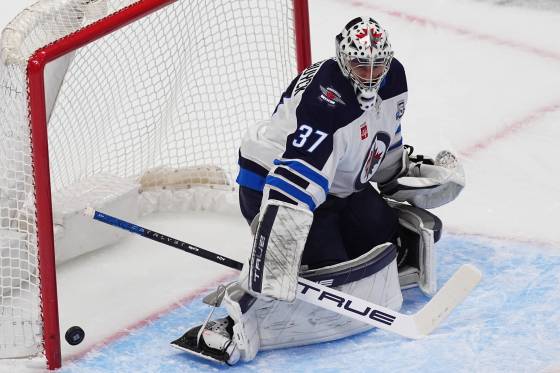 Jets goaltender Connor Hellebuyck (David Zalubowski / The Associated Press files)