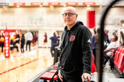 MIKAELA MACKENZIE / FREE PRESS
                                University of Winnipeg&rsquo;s interim president Jino Distasio, at the Wesmen Classic Tuesday, says &lsquo;I bleed U of W red&rsquo; and hopes to revive the school&rsquo;s women&rsquo;s soccer program.
