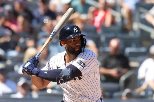 FILE - New York Yankees' Amed Rosario bats during the fourth inning of a baseball game against the Boston Red Sox Aug. 23, 2025, in New York. (AP Photo/Pamela Smith, File)
