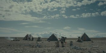 A still shot of camp life from the film 