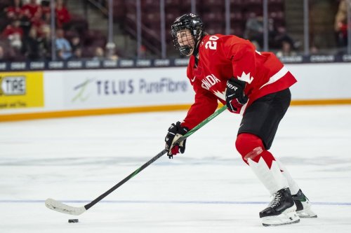 Canadian defenceman Keaton Verhoeff (20) plays against Denmark at the world junior hockey championship in Minneapolis on Monday, Dec. 29, 2025. THE CANADIAN PRESS/Christopher Katsarov