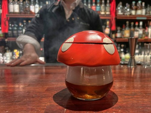 The 'Foggy Fongo' cocktail pictured at the Alice cocktail bar, Dec. 7, 2025 in Seoul. (AP Photo/Juwon Park)