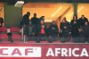 French forward Kylian Mbappé, centre, attends the African Cup of Nations Group A soccer match between Morocco and Mali in Rabat, Friday, Morocco 26, 2025. (AP Photo/Mosa'ab Elshamy)