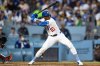 FILE - Los Angeles Dodgers' Esteury Ruiz bats during a baseball game against the Houston Astros in Los Angeles, July 4, 2025. (AP Photo/Kyusung Gong, File)