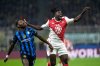 FILE - Inter Milan's Marcus Thuram, left, and Monaco's Mohammed Salisu vie for the ball during a Champions League opening phase soccer match between Inter Milan and Monaco, at the San Siro stadium in Milan, Italy, Wednesday, Jan. 29, 2025. (AP Photo/Luca Bruno, File)
