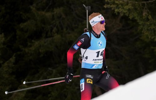 FILE - Sivert Guttorm Bakken of Norway competes during the men's 15km mass start race at the biathlon World Cup in Anterselva, Italy, Jan. 22, 2022. (AP Photo/Matthias Schrader, File)