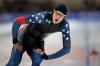 Jordan Stolz looks at his time after competing in the men's 500 meters at the U.S. Olympic trials for long track speed skating at the Pettit National Ice Center Sunday, Jan. 4, 2026 in Milwaukee. (AP Photo/Morry Gash)