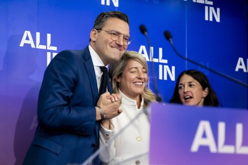 Minister of Artificial Intelligence and Digital Innovation Evan Solomon and Minister of Innovation, Science and Industry of Canada, Melanie Joly after taking part in a news conferences during the All In AI conference in Montreal on Thursday, Sept., 25, 2025. THE CANADIAN PRESS/Christopher Katsarov