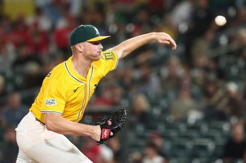 FILE - Athletics pitcher Sean Newcomb throws against the Cincinnati Reds during the ninth inning of a baseball game Friday, Sept. 12, 2025, in West Sacramento, Calif. (AP Photo/Sara Nevis, File)