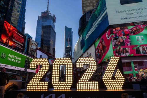 The 7-foot tall 2026 numerals are displayed at an illumination ceremony in Times Square, Thursday, Dec. 18, 2025, in New York. (AP Photo/Adam Gray)
