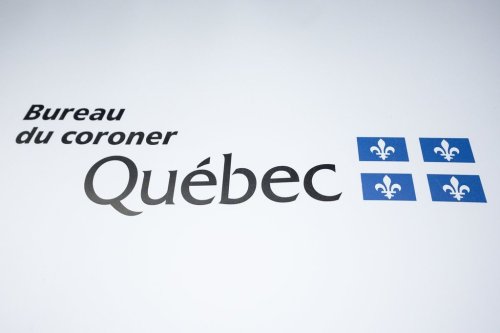 A sign for the Quebec Coroner is pictured in Montreal on Thursday, May 15, 2025. THE CANADIAN PRESS/Christopher Katsarov