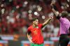 Morocco's Brahim Abdelkader Diaz gestures during the Africa Cup of Nations round of 16 soccer match between Morocco and Tanzania in Rabat, Morocco, Sunday, Jan. 4, 2026. (AP Photo/Mosa'ab Elshamy)