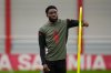 Bayern's Alphonso Davies attends a training session in Munich, Germany, Monday, Dec. 8, 2025, ahead of the Champions League opening phase soccer match between FC Bayern and Sporting Lisbon. (AP Photo/Matthias Schrader)
