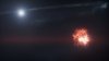 This illustration provided by NASA in December 2025 depicts the aftermath of a collision between two massive space rocks orbiting the star Fomalhaut. (NASA, ESA, STScI, Ralf Crawford, Space Telescope Science Institute via AP)