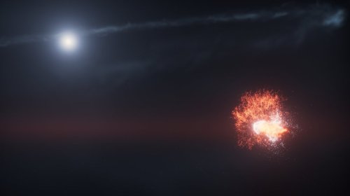 This illustration provided by NASA in December 2025 depicts the aftermath of a collision between two massive space rocks orbiting the star Fomalhaut. (NASA, ESA, STScI, Ralf Crawford, Space Telescope Science Institute via AP)
