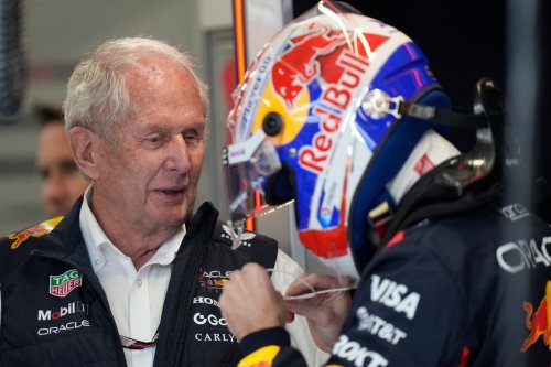 Former driver Helmut Marko talks with Red Bull driver Max Verstappen during the first qualifying session at the Lusail International Circuit ahead of the Qatar Formula One Grand Prix, in Lusail, Qatar, Friday, Nov. 28, 2025. (AP Photo/Darko Bandic)