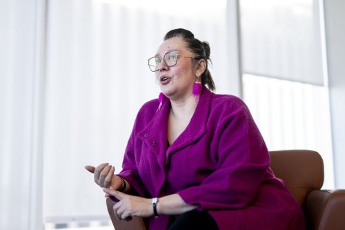 Minister of Indigenous Services Mandy Gull-Masty speaks during an interview in her office in Ottawa, on Friday, Dec. 12, 2025. THE CANADIAN PRESS/Spencer Colby