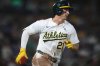 FILE - Athletics' Tyler Soderstrom sprints towards first after hitting an RBI double during the fifth inning of a baseball game against the Houston Astros, Sept. 23, 2025, in West Sacramento, Calif. (AP Photo/Scott Marshall, File)