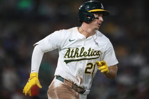 FILE - Athletics' Tyler Soderstrom sprints towards first after hitting an RBI double during the fifth inning of a baseball game against the Houston Astros, Sept. 23, 2025, in West Sacramento, Calif. (AP Photo/Scott Marshall, File)