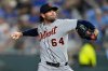 FILE - Detroit Tigers relief pitcher Kyle Finnegan throws during the seventh inning of a baseball game against the Kansas City Royals, Aug. 29, 2025, in Kansas City, Mo. (AP Photo/Charlie Riedel, File)