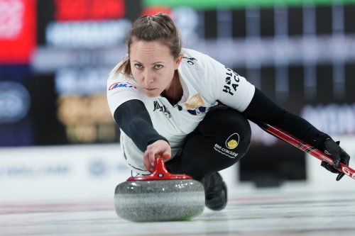 Rachel Homan delivers a stone during the Montana's Canadian Curling Trials in Halifax on Nov. 29, 2025. THE CANADIAN PRESS/Darren Calabrese