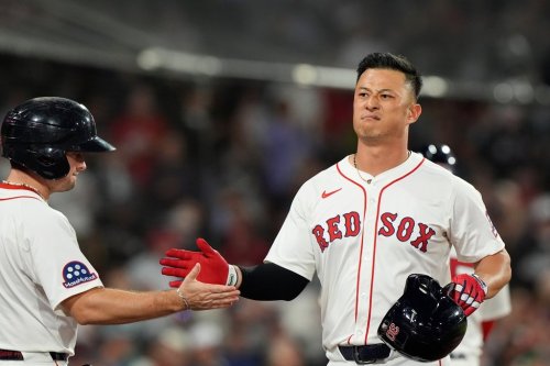 FILE Boston Red Sox Rob Refsnyder is congratulated after hitting a home run against the Athletics in the second inning of a baseball game, Sept. 17, 2025, in Boston. (AP Photo/Robert F. Bukaty, File)