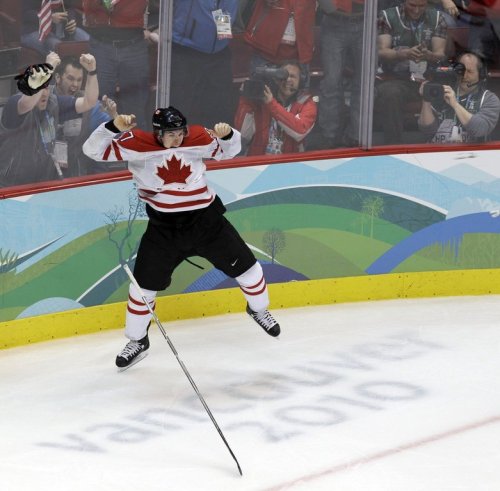 FILE — This Feb. 28, 2010, file photo shows Canada's Sidney Crosby leaping in the air after making the game-winning goal in the overtime period of the men's gold medal ice hockey game against team USA at the Vancouver 2010 Olympics in Vancouver, British Columbia. (AP Photo/Chris O'Meara, File)