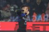 Inter's Lautaro Martinez celebrates after scoring the opening goal during the Serie A soccer match between Cremonese and Inter in Cremona, Italy, Sunday, Feb. 2026. (Alberto Mariani/LaPresse via AP)