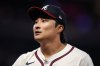FILE - Atlanta Braves shortstop Ha-Seong Kim reacts during the eighth inning of a baseball game against the Washington Nationals, Sept. 22, 2025, in Atlanta. (AP Photo/Colin Hubbard, File)