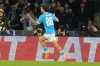 Napoli's Antonio Vergara celebrates after scoring his side's first goal during a Champions League opening phase soccer match between Napoli and Chelsea, in Naples, Italy, Wednesday, January.28, 2026. (AP Photo/Gregorio Borgia)