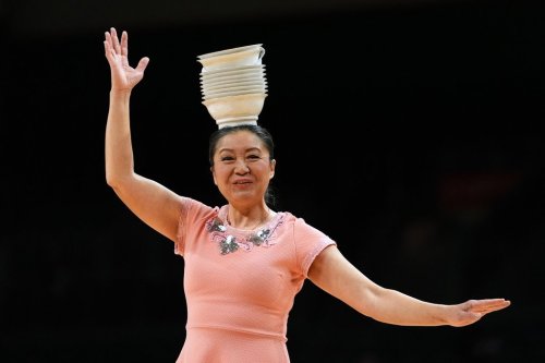 Red Panda performs during halftime of an NCAA college basketball game between Miami and Stanford in Coral Gables, Fla., Wednesday, Jan. 28, 2026. (AP Photo/Rebecca Blackwell)