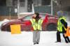 MIKAELA MACKENZIE / FREE PRESS
                                School patrols Martina (left) and Blaze demonstrate what they would usually do at Isaac Brock School on Friday, Dec. 19, 2025. For Maggie story. Free Press 2025