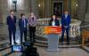MIKE DEAL / FREE PRESS
                                Northern and Arctic Affairs Minister and Minister responsible for the Canadian Northern Economic Development Agency, Rebecca Chartrand speaks in the rotunda of the Manitoba Legislative Building to announce a new Manitoba trade alliance and sign a memorandum of understanding, Monday.
