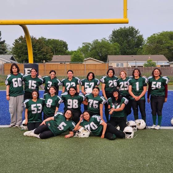 Saphira Twoheart (front left) said the Falcons Football Club has helped her come out of her shell. (Supplied)
