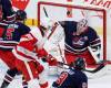 JOHN WOODS / THE CANADIAN PRESS 

Winnipeg Jets goaltender Connor Hellebuyck (37) saves the tipped puck from Detroit Red Wings’ Elmer Soderblom (85) as Luke Schenn (5) defends during first period action in Winnipeg on Saturday.