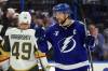 (AP Photo/Mike Carlson)
                                Tampa Bay Lightning&rsquo;s Victor Hedman, right, celebrates an overtime win against the Vegas Golden Knights in an NHL hockey game Sunday, Oct. 26, 2025, in Tampa, Fla.