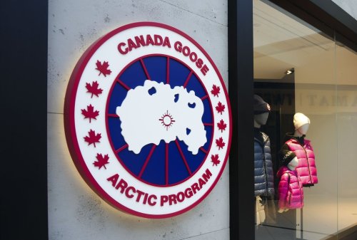A Canada Goose logo on a storefront in Ottawa on Saturday Sept. 10, 2022. THE CANADIAN PRESS/Sean Kilpatrick