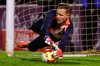 FILE - Barcelona's goalkeeper Marc-Andre ter Stegen warms up prior to the start of the Copa del Rey soccer match between Guadalajara and Barcelona in Guadalajara, Spain, Dec. 16, 2025. (AP Photo/Rudy Garcia, File)