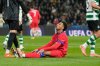 PSG's Desire Doue reacts during the Champions League opening phase soccer match between Sporting CP and Paris Saint-Germain, in Lisbon, Tuesday, Jan. 20, 2026. (AP Photo/Armando Franca)