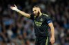 FILE - Real Madrid's Karim Benzema gestures during the Champions League semifinal second leg soccer match between Manchester City and Real Madrid at Etihad stadium in Manchester, England, May 17, 2023. (AP Photo/Jon Super, File)
