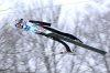 Simon Ammann of Switzerland in action during the men's team flying trial round at the Nordic skiing/ski jumping World Championships in Oberstdorf, Germany, Sunday Jan. 25, 2026. (Karl-Josef Hildenbrand/dpa via AP)