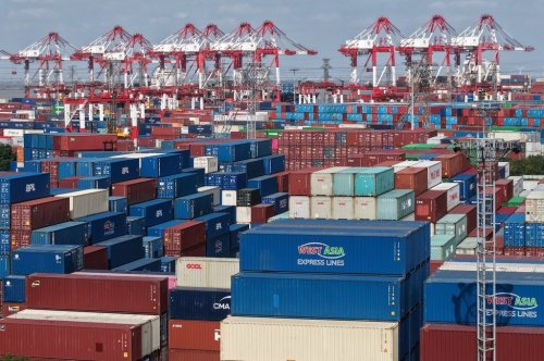 FILE - An aerial view of a container terminal in Shanghai, China, Dec. 8, 2025. (Chinatopix Via AP, File)