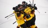 FILE — Jonas Muller (41), of Germany, celebrates with teammates after scoring a goal during the third period of the men's gold medal hockey game against the Olympic athletes from Russia at the 2018 Winter Olympics, Sunday, Feb. 25, 2018, in Gangneung, South Korea. (AP Photo/Jae C. Hong, File)