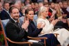 FILE -Norway's Crown Prince Haakon, Crown Princess Mette-Marit and Princess Ingrid Alexandra applaud during the Nobel Peace Prize award ceremony, in Oslo, Norway, Dec. 10, 2025. (Ole Berg-Rusten/NTB Scanpix, Pool via AP), File)