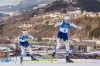 Frida Karlsson of Sweden, right, and Ebba Andersson also of Sweden, compete in the cross country skiing women's 10km + 10km skiathlon at the 2026 Winter Olympics, in Tesero, Italy, Saturday, Feb. 7, 2026. (AP Photo/Kirsty Wigglesworth)