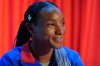 FILE - Crystal Dunn, a player on the United States women's Olympic soccer team, speaks to reporters after a news conference in New York, July 8, 2024. (AP Photo/Seth Wenig, File)