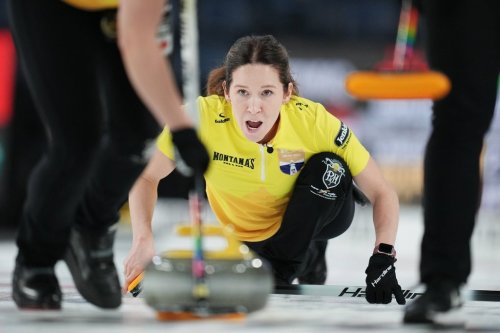 Kaitlyn Lawes delivers a stone during the Montana's Canadian Curling Trials in Halifax on Nov. 26, 2025. THE CANADIAN PRESS/Darren Calabrese