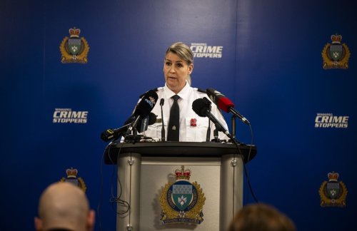 Insp. Jen McKinnon of the Winnipeg Police Service speaks during a press conference in Winnipeg on Monday, Nov. 27, 2023. THE CANADIAN PRESS/Aaron Vincent Elkaim