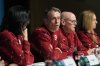Canadian Olympic Committee CEO and Secretary General David Shoemaker, second left, speaks as COC President Tricia Smith, from left to right, COC Chief of Sport Eric Myles and Team Canada Chef de Mission Jennifer Heil listen during a COC news conference ahead of the opening of the Milan Cortina Winter Olympics, in Milan, on Thursday, February 5, 2026. THE CANADIAN PRESS/Darryl Dyck