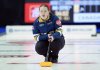 Team Nova Scotia skip Taylour Stevens yells while competing against Team Northwest Territories during the Scotties Tournament of Hearts in Mississauga, Ont., on Jan. 27, 2026. THE CANADIAN PRESS/Nathan Denette